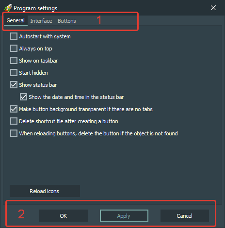 Settings window