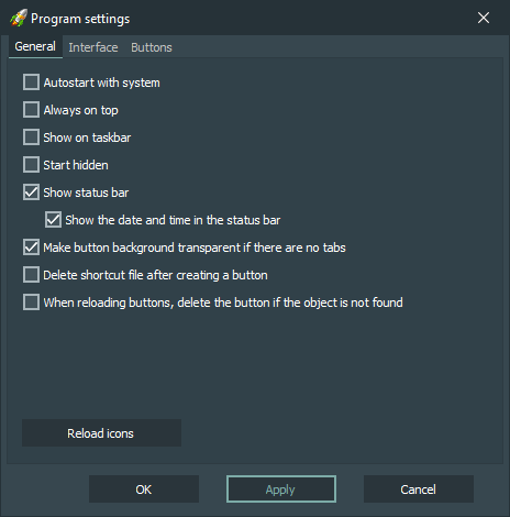 Settings window - Tab General