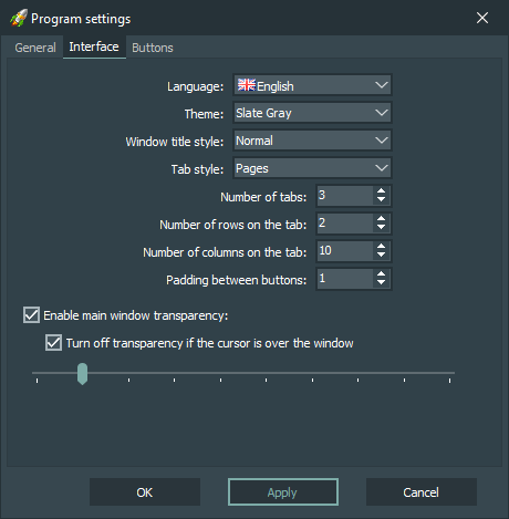 Settings window - Tab Interface